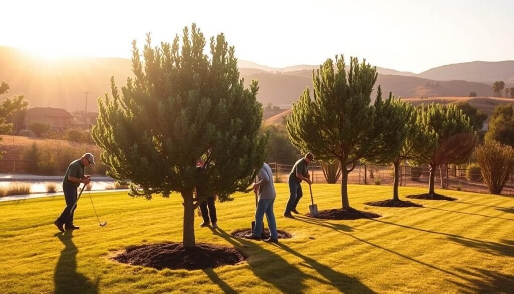 experienced landscapers in Murrieta installing trees